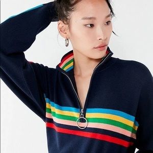 Urban Outfitters Navy/Multi-Colored Stripe Half Zip Pull Over Sweater S